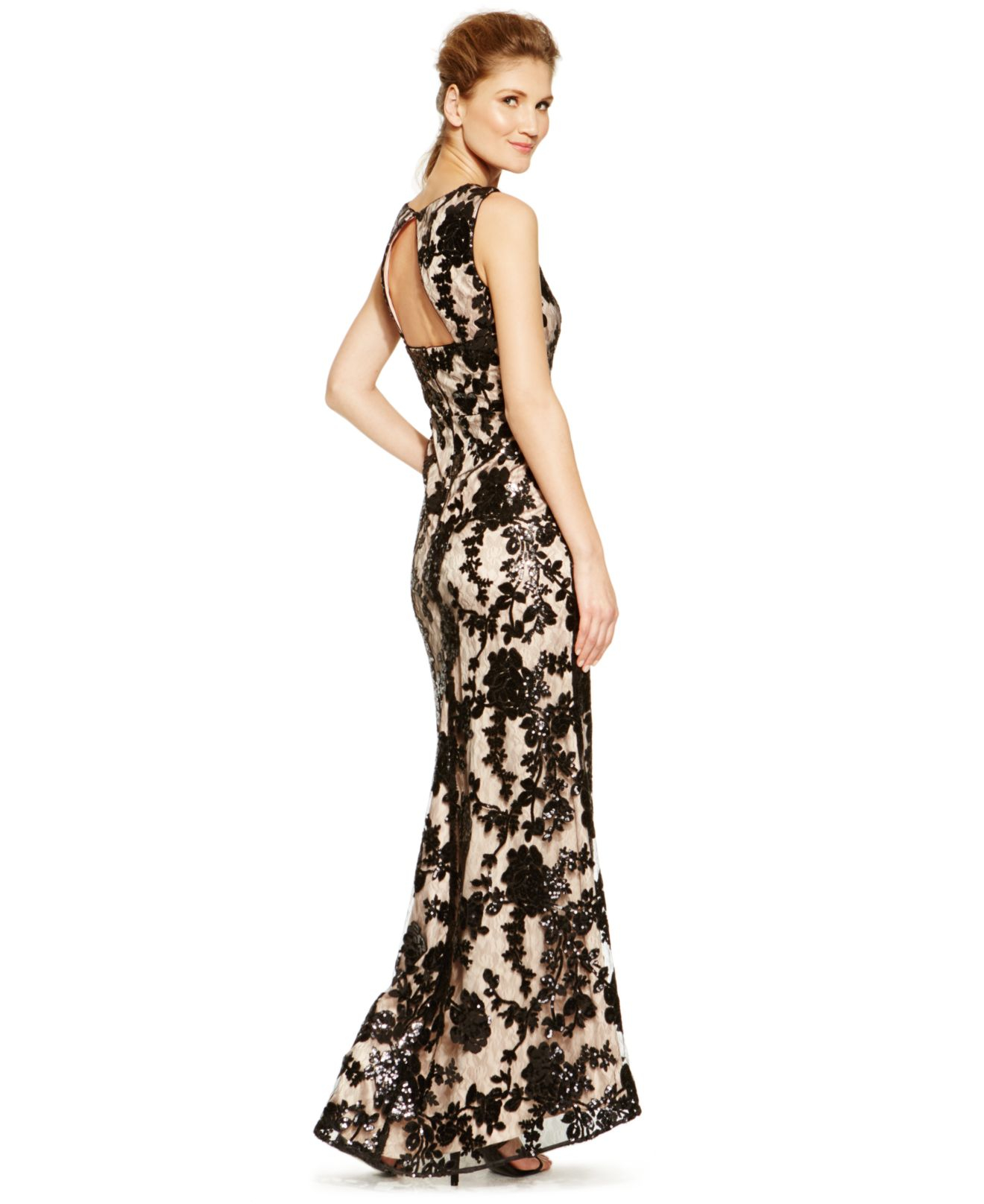 Vince camuto Cutout-back Floral Lace Gown in Black | Lyst
