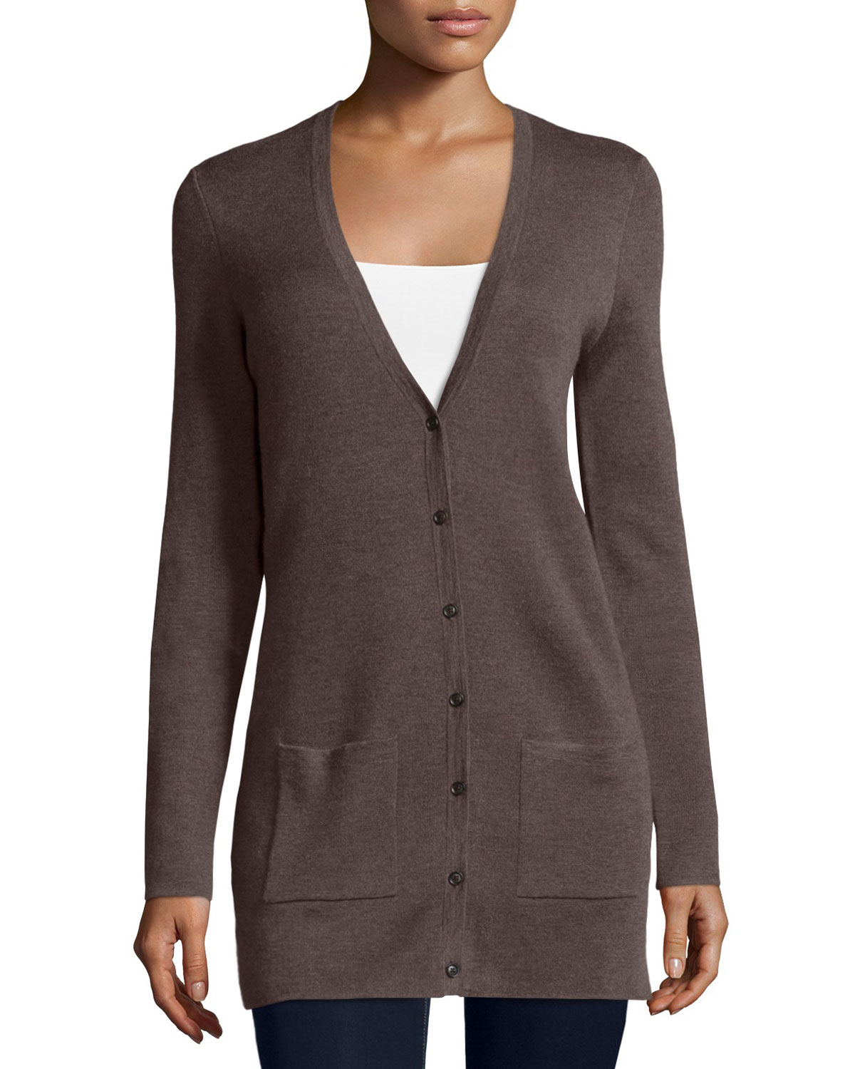 Lyst - Michael Kors Cashmere Button-front Cardigan in Brown