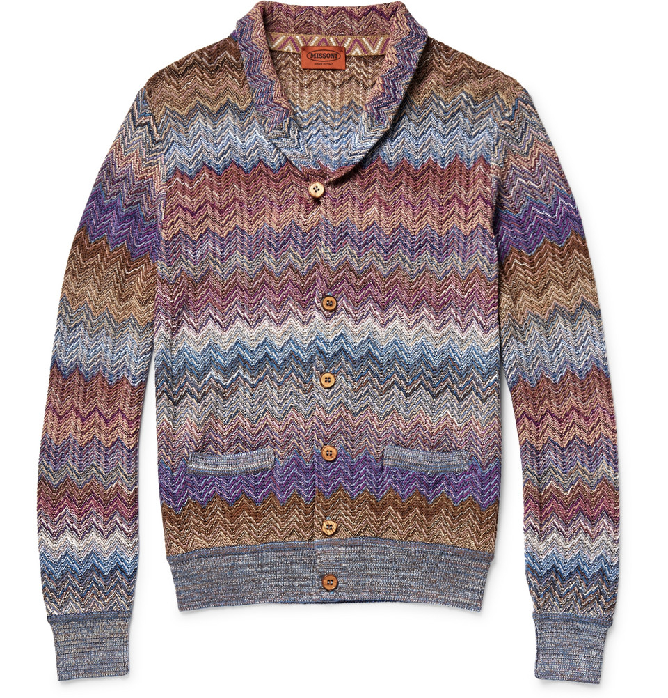 Missoni Zig-Zag Crochet-Knit Shawl-Collar Cardigan in Purple for Men | Lyst