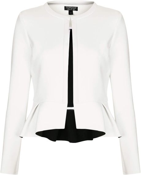 Topshop Bonded Peplum Jacket in White | Lyst