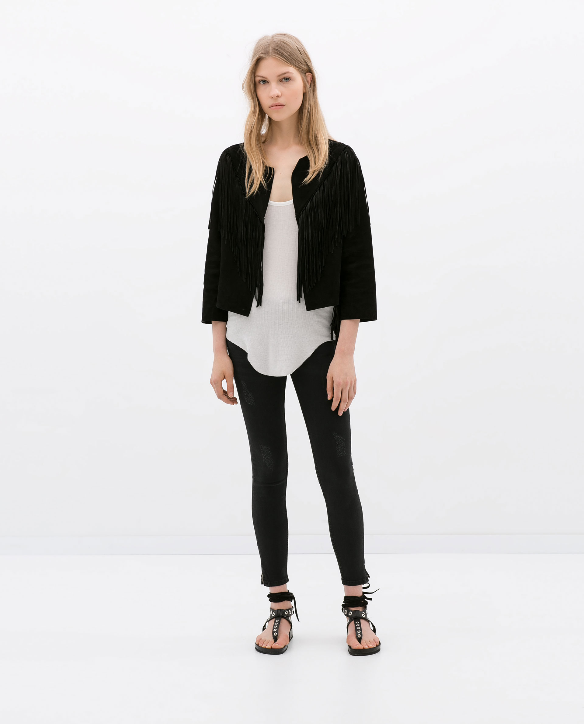 Zara Fringed Leather Jacket in Black Lyst