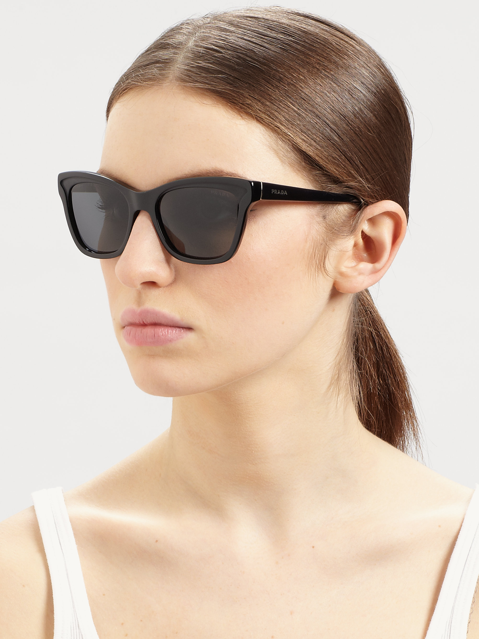 Prada Square Catseye Sunglasses in Black - Lyst