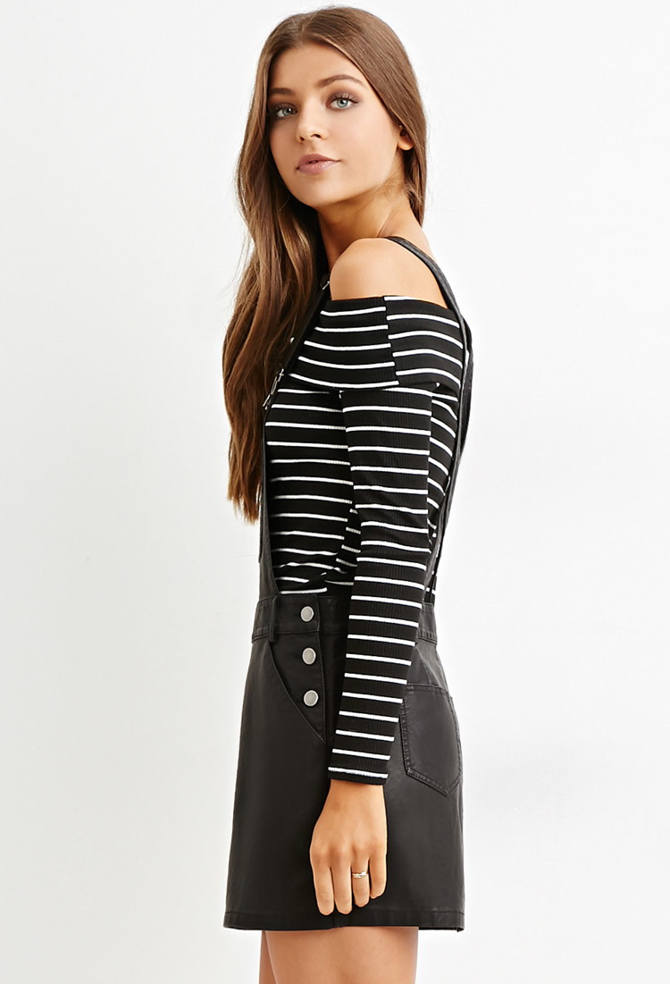 black leather overall dress