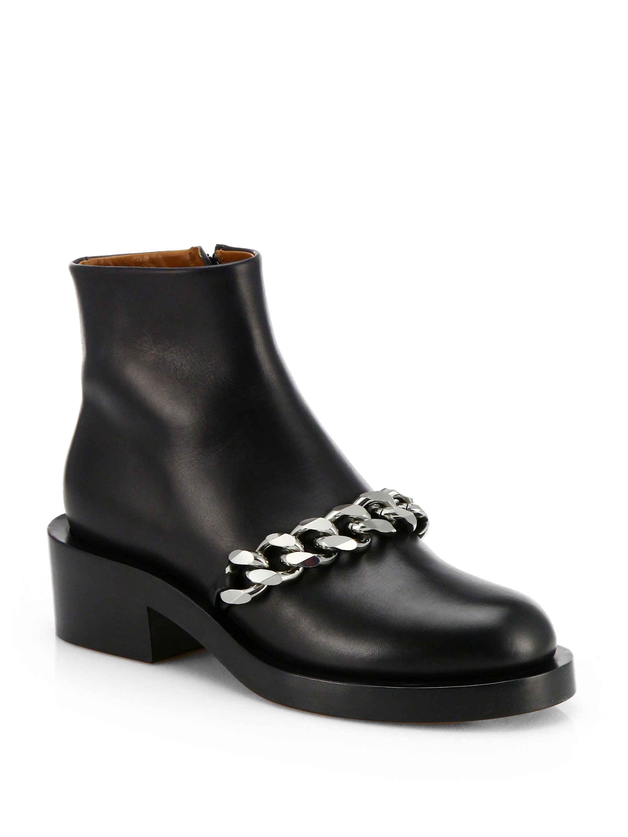 Givenchy Laura Chained Leather Motorcycle Ankle Boots in