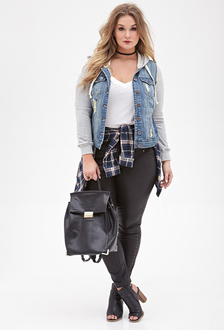 plus size hooded denim jacket