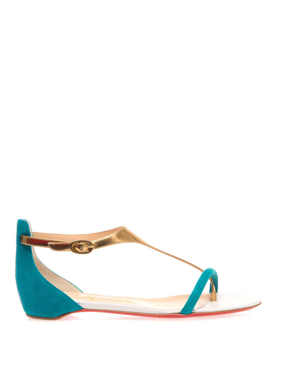 Christian louboutin Athena Leather and Suede Sandals in Blue | Lyst