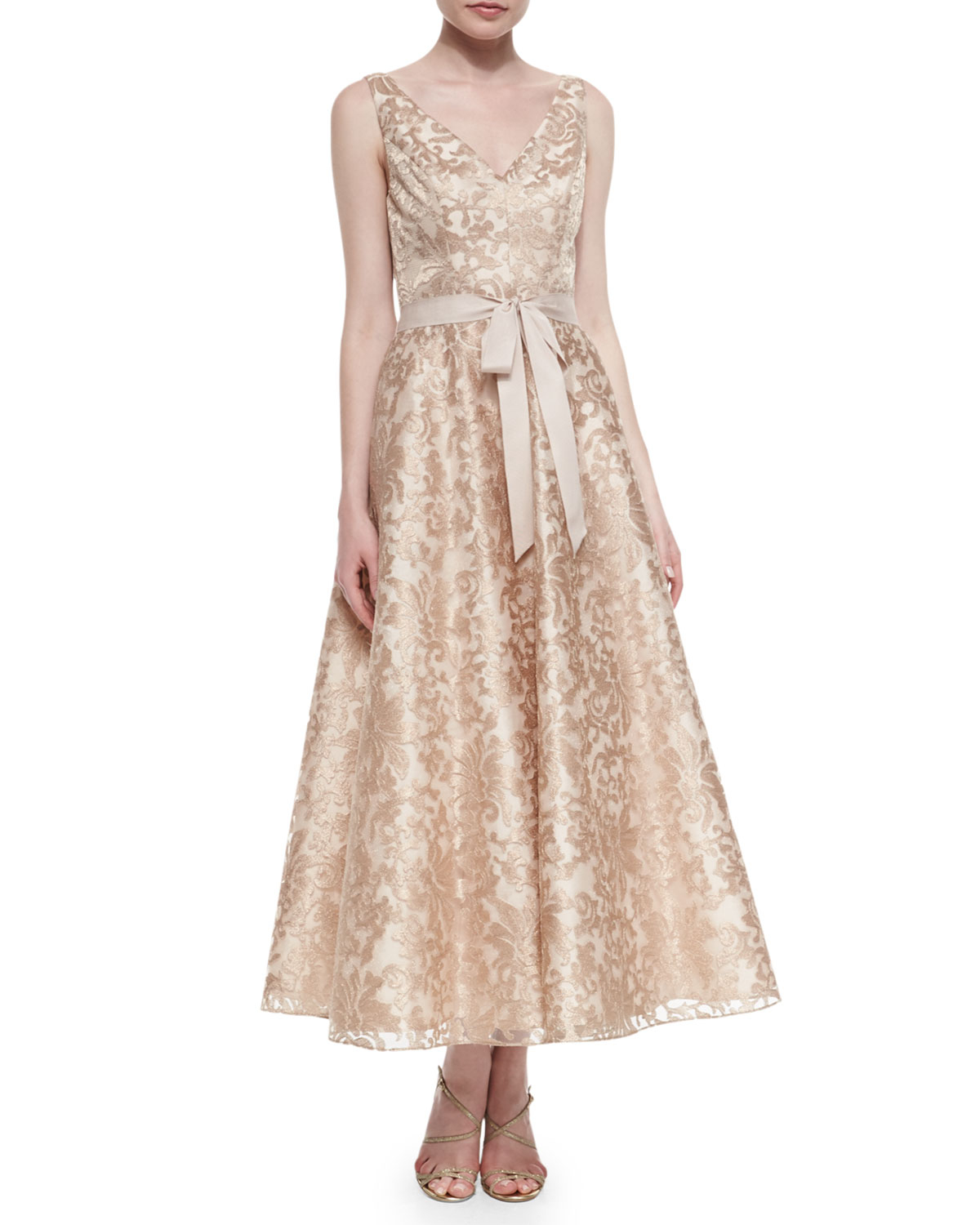 rose gold tea length dress