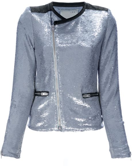 Iro Sequin Cropped Jacket in Silver | Lyst