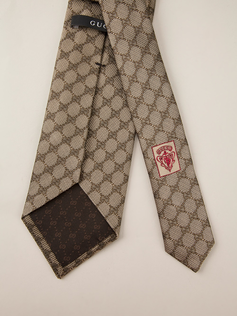 Gucci Monogram Print Tie in Brown for Men