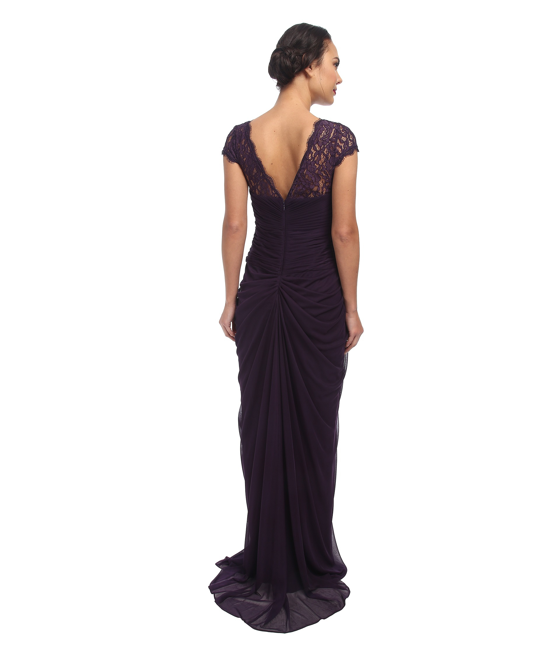 Adrianna Papell Lace Bodice On Draped Skirt In Purple Lyst