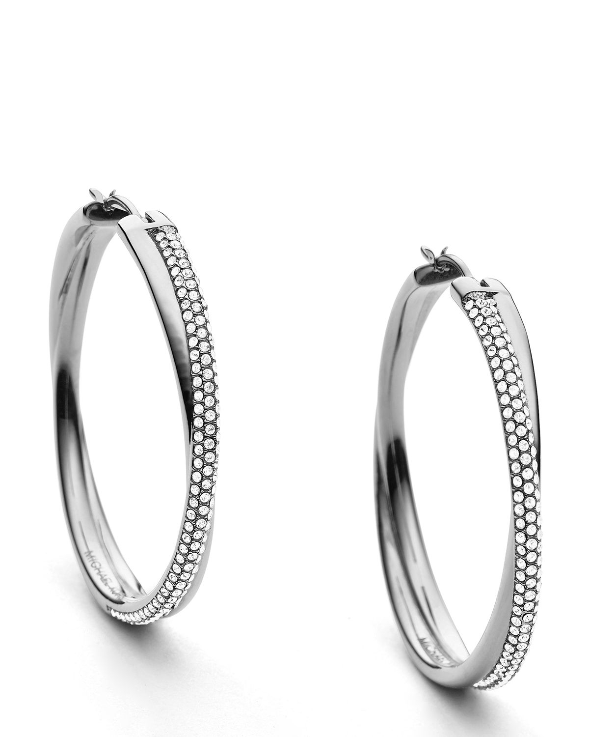 Michael Kors Crisscross Pave Hoop Earrings in Silver (Metallic) - Lyst