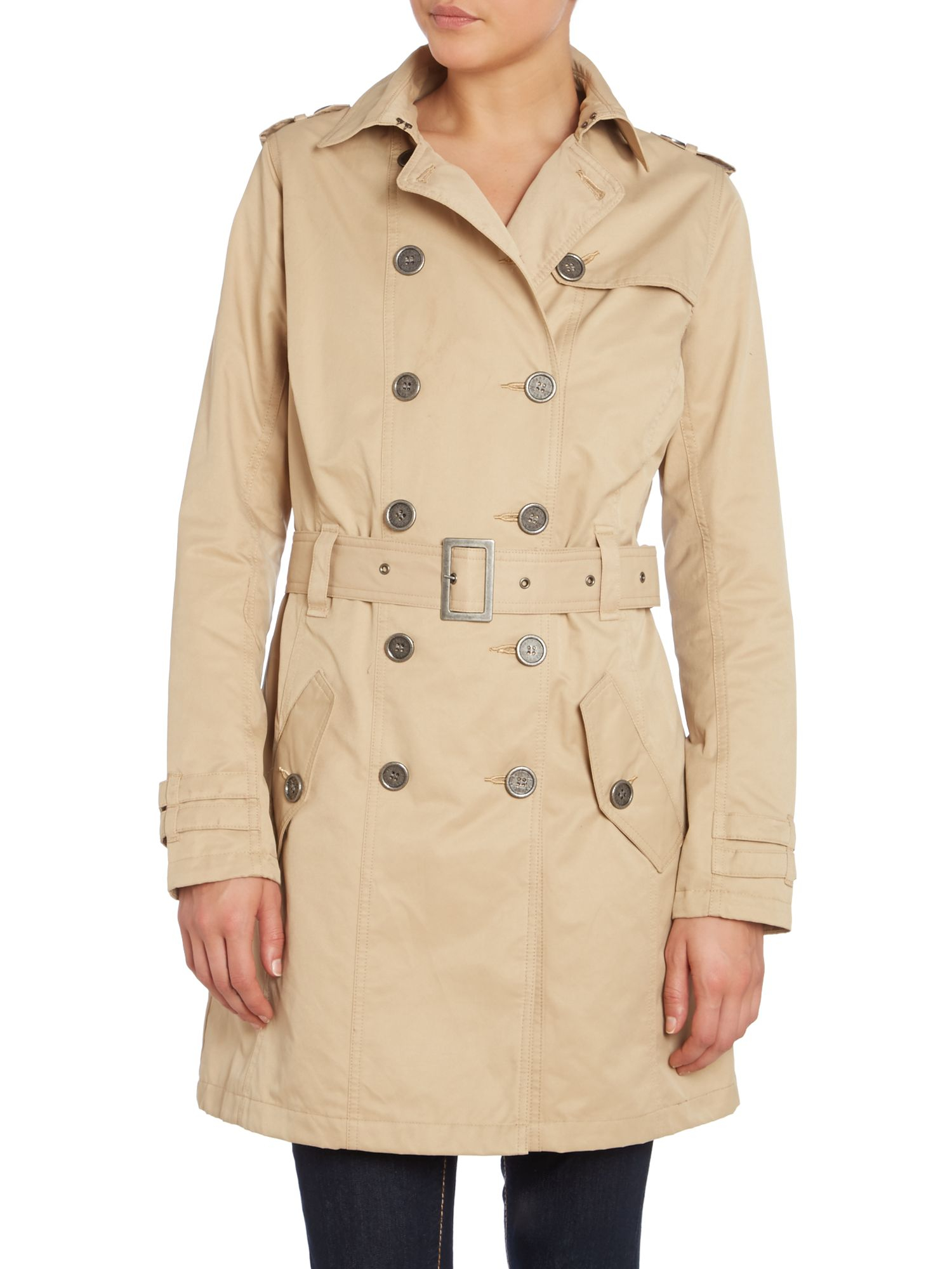 Barbour Tay Double Breasted Belted Trench Coat in Natural | Lyst