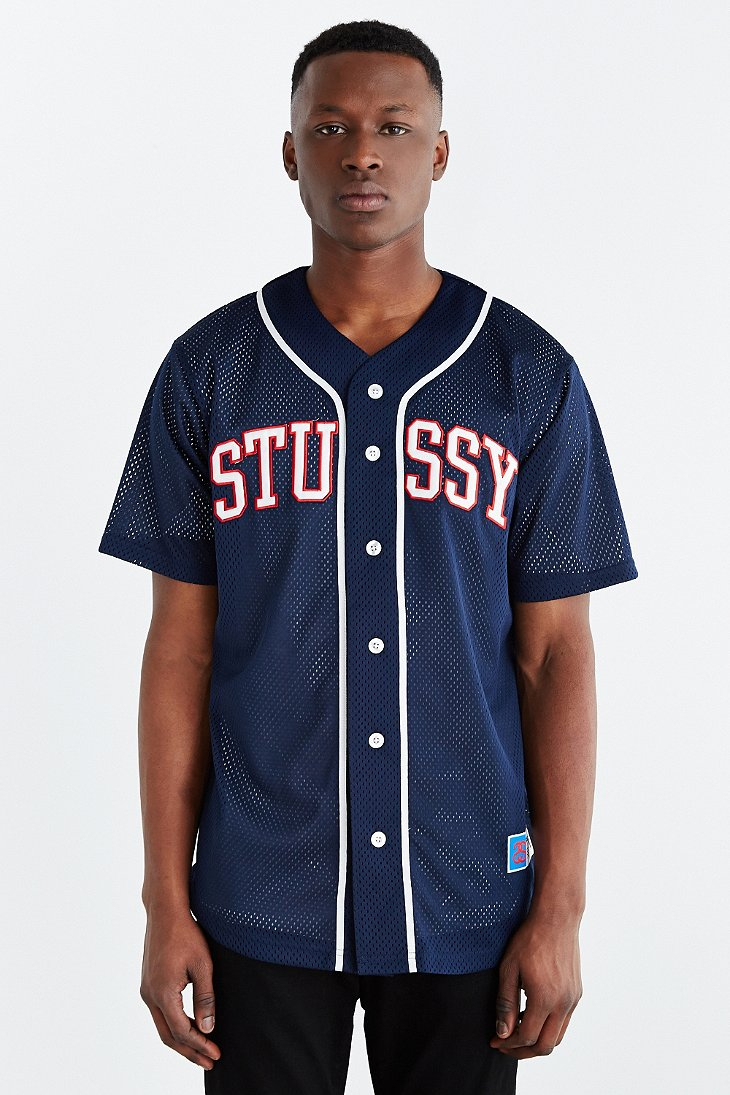 Stussy Mesh Baseball Jersey in Navy 