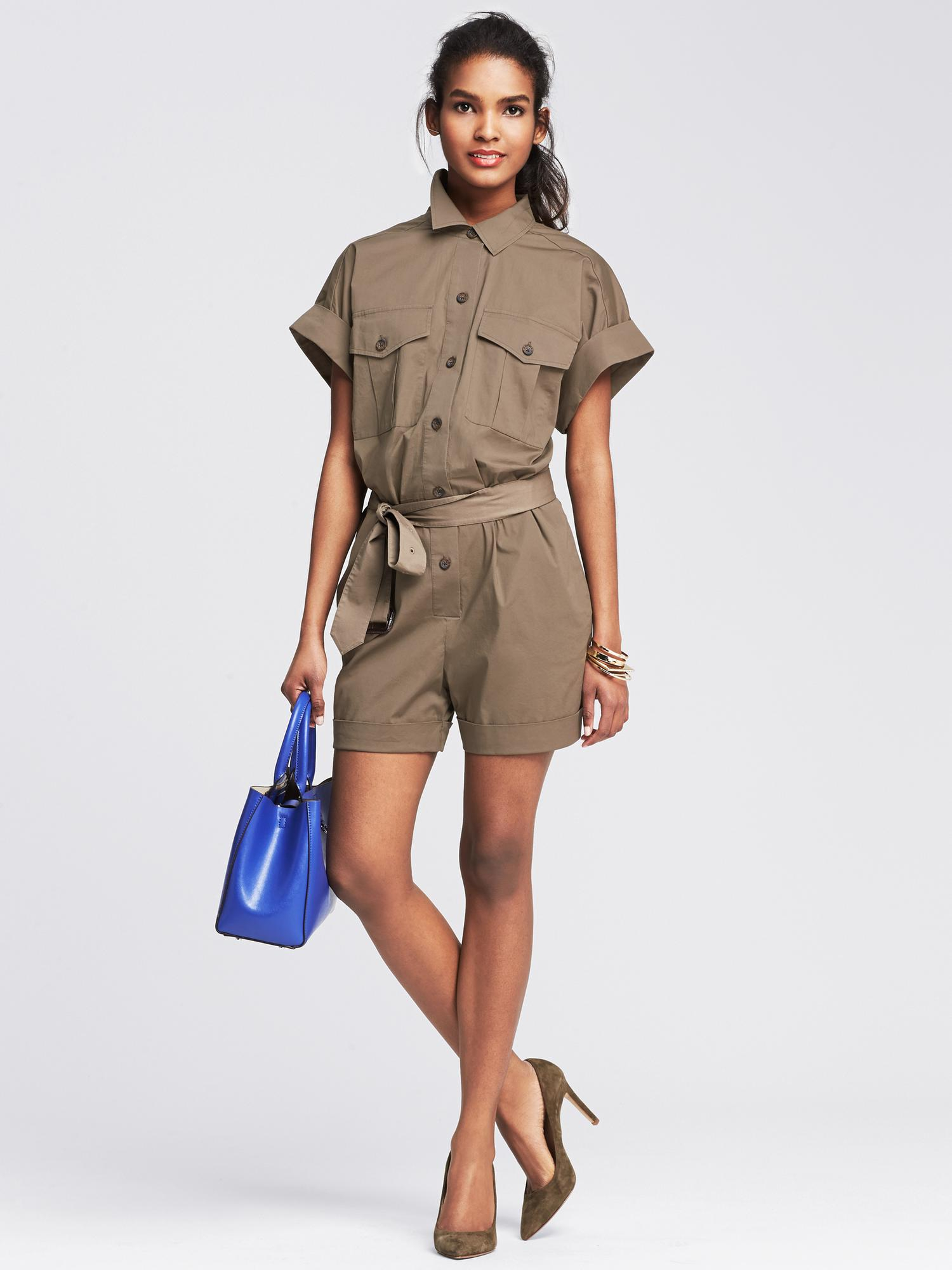 Banana republic Heritage Utility Romper in Green (Tigers eye green) | Lyst