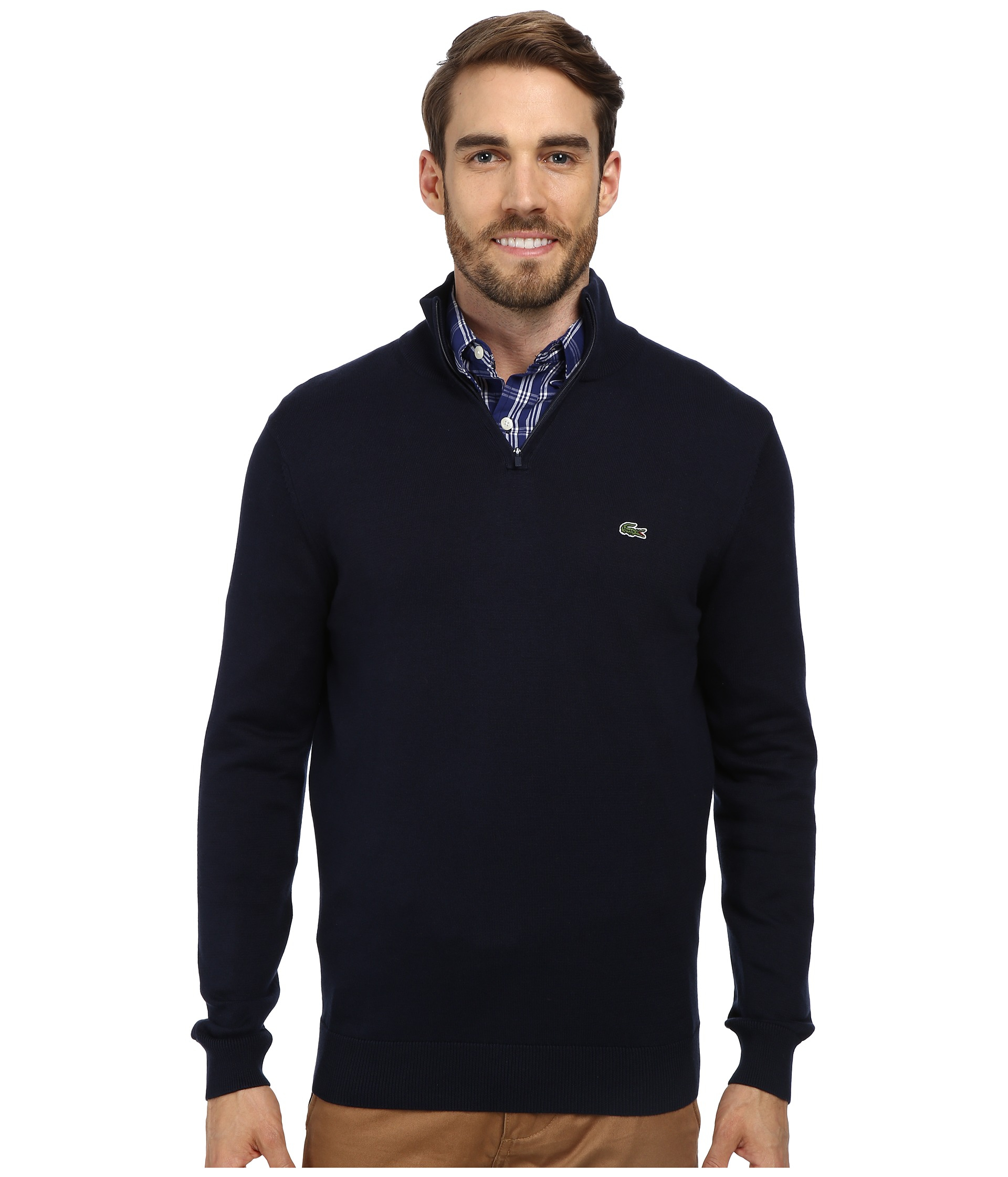 lacoste men's quarter zip cotton sweater