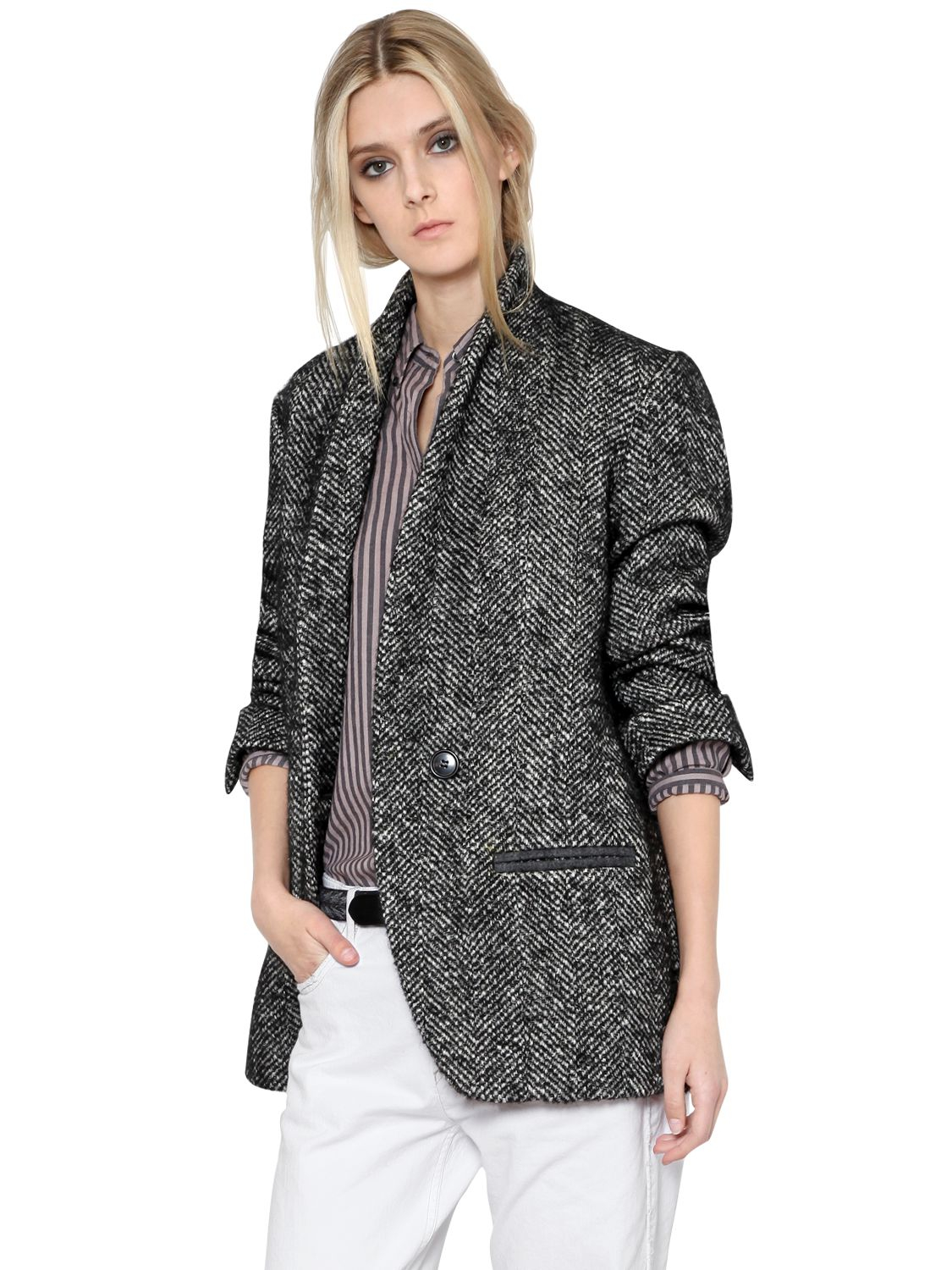 Étoile Isabel Marant Wool Blend Tweed Jacket in Black | Lyst