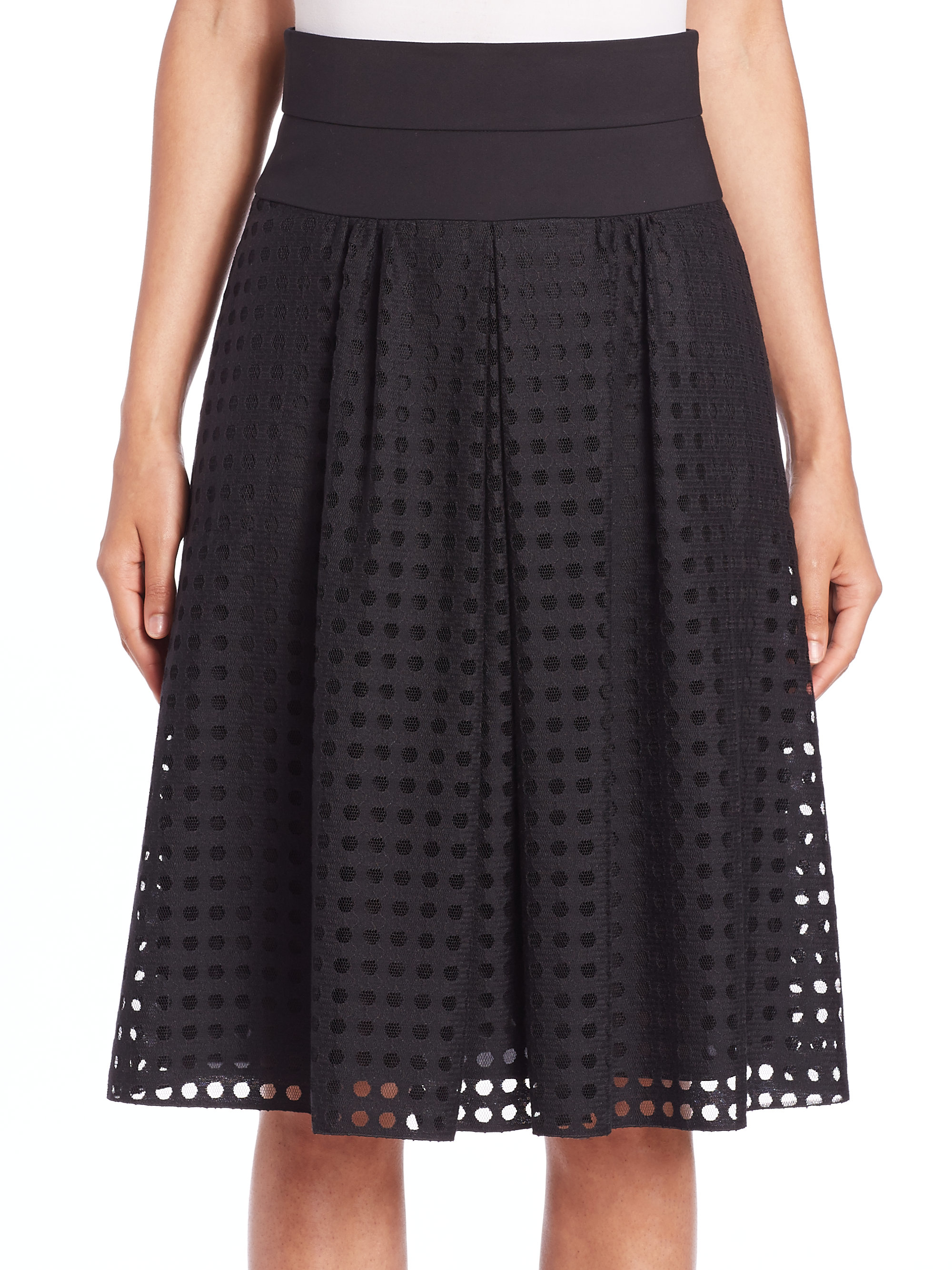 Akris Punto Dot-lace High-waist Midi Skirt in Black - Lyst