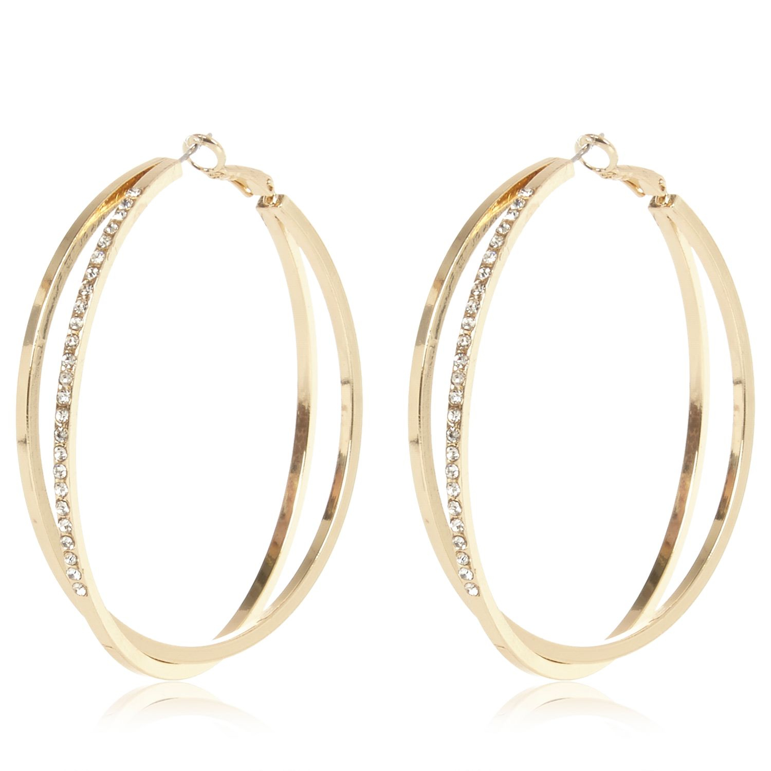 River Island Gold Tone Encrusted Double Hoop Earrings In Metallic Lyst Gallery Women S Gold Hoop Earrings
