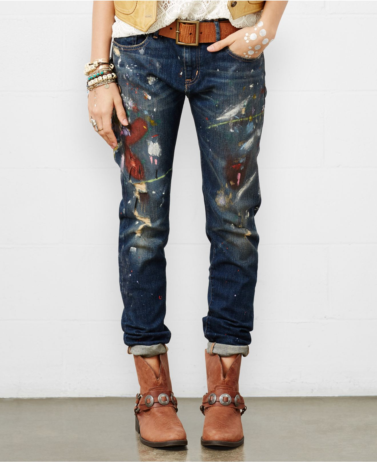 Denim & Supply Ralph Lauren Paint-splatter Boyfriend Jeans in Blue | Lyst