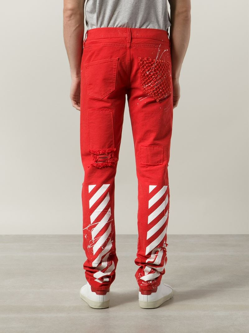 white and red jeans