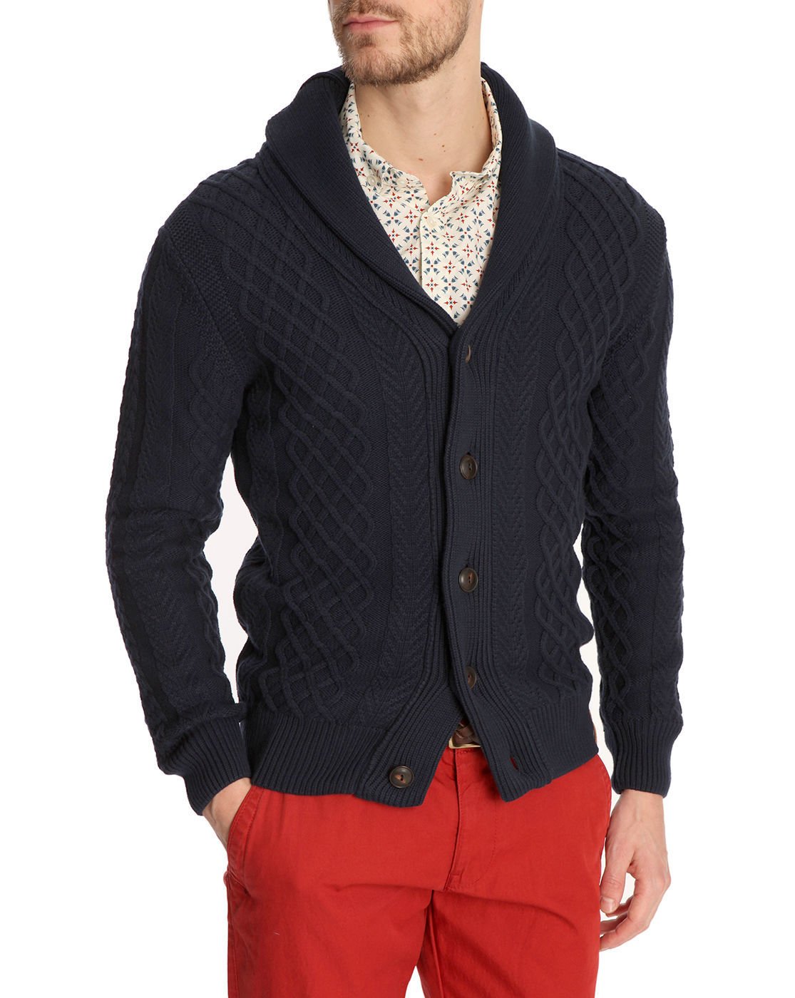 Knowledge cotton apparel Cable Knit Navy Blue Cardigan in Blue for Men ...