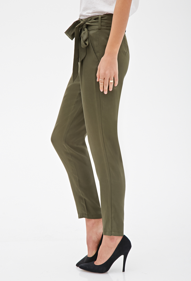 Olive green tie waist pants Clearance