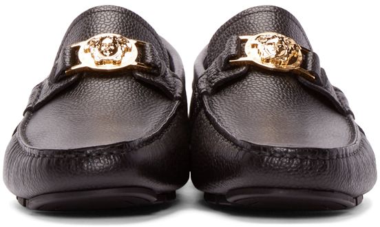 Versace Black Leather Medusa Loafers for Men | Lyst