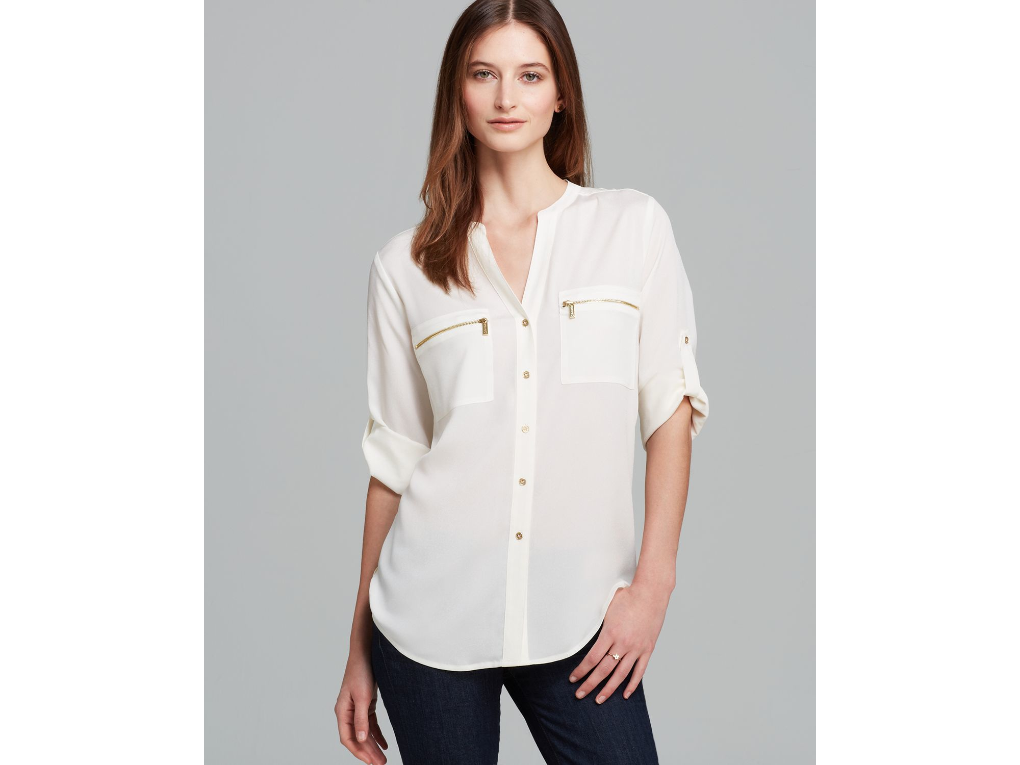 calvin klein zip pocket blouse