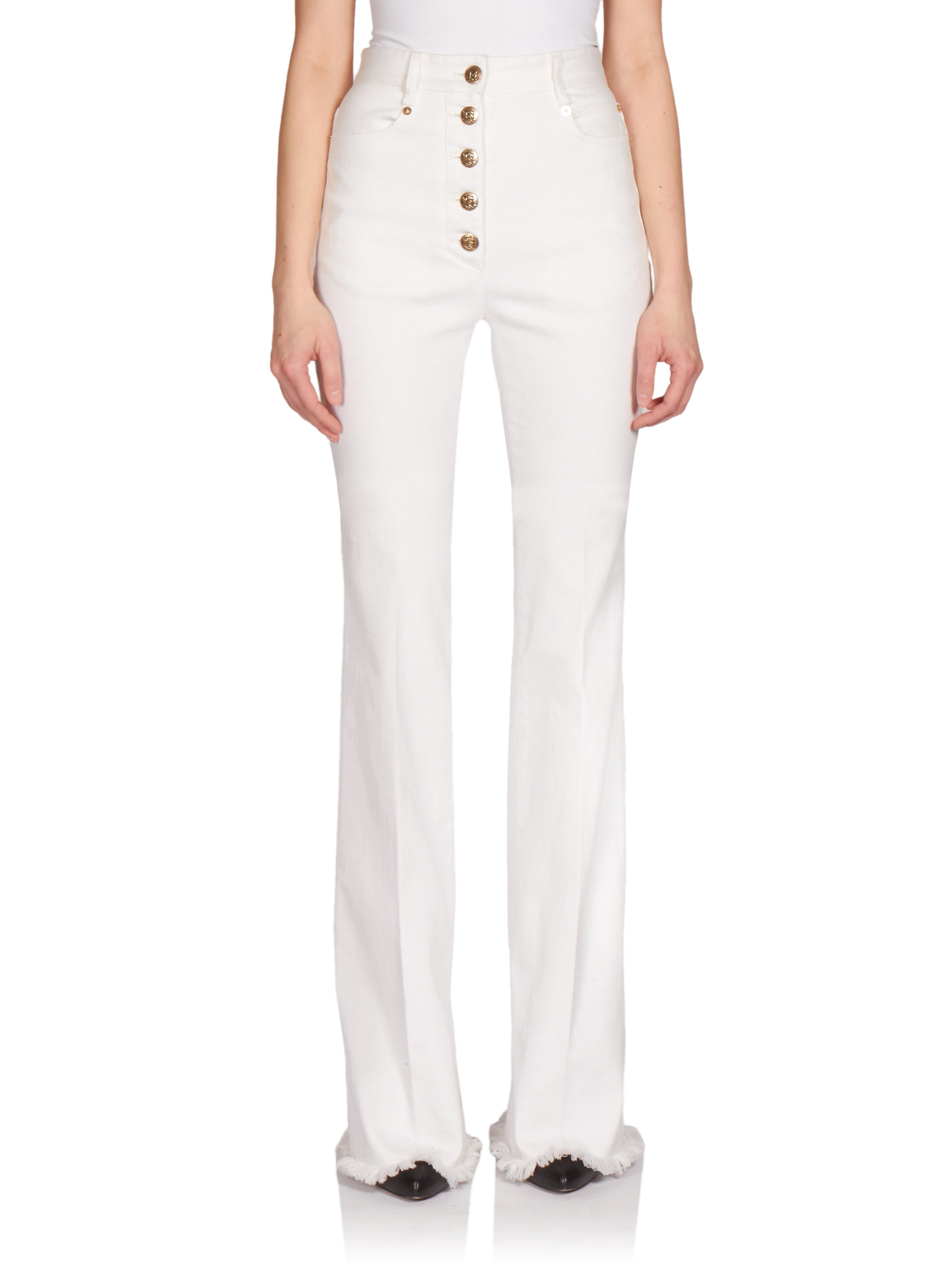 button front flare jeans