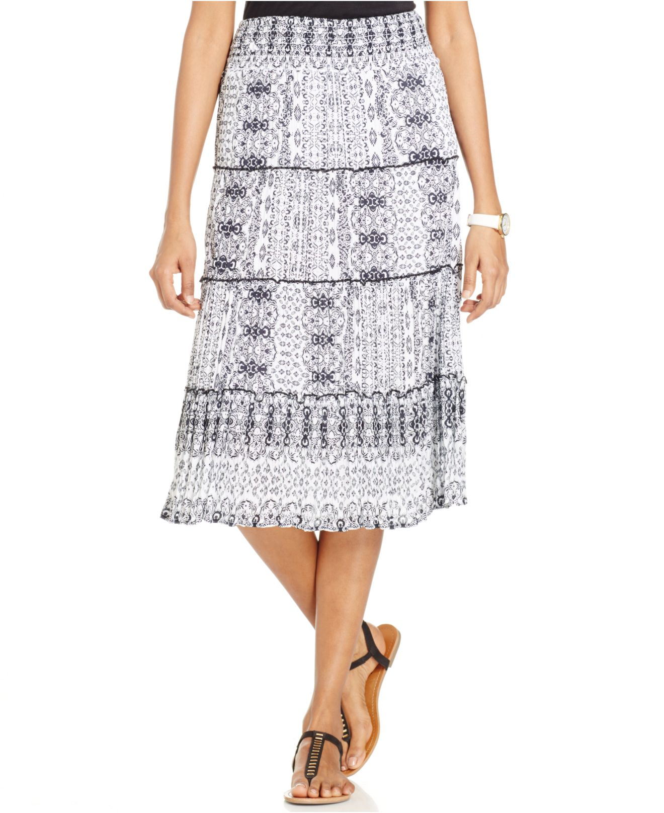 Lyst - Style & co. Petite Printed Tiered A-line Skirt in Black