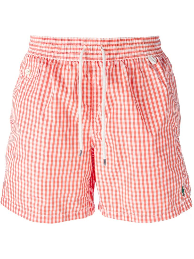 orange ralph lauren swim shorts