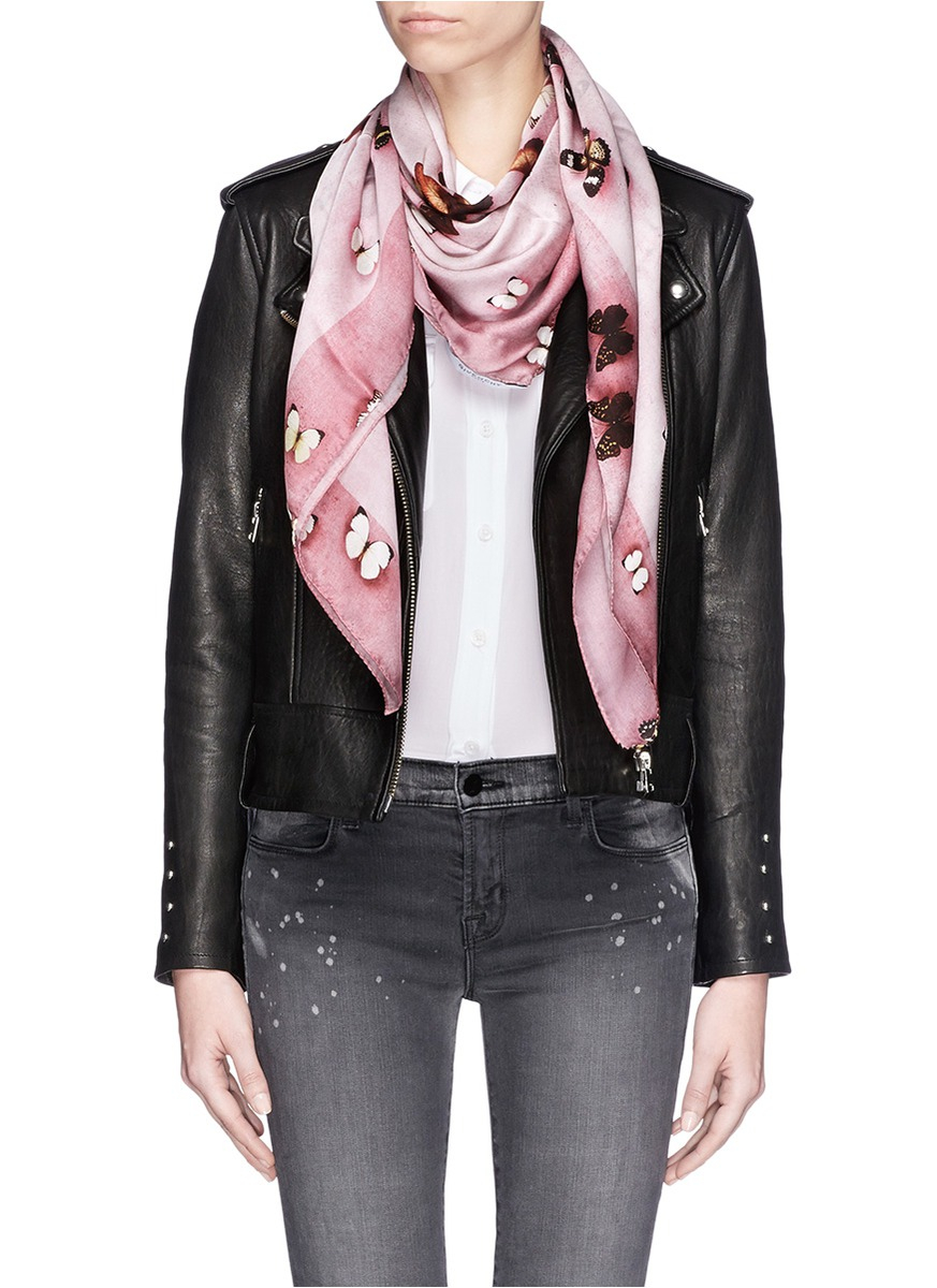 Givenchy Butterfly Print Silk Crepe Scarf in Pink | Lyst