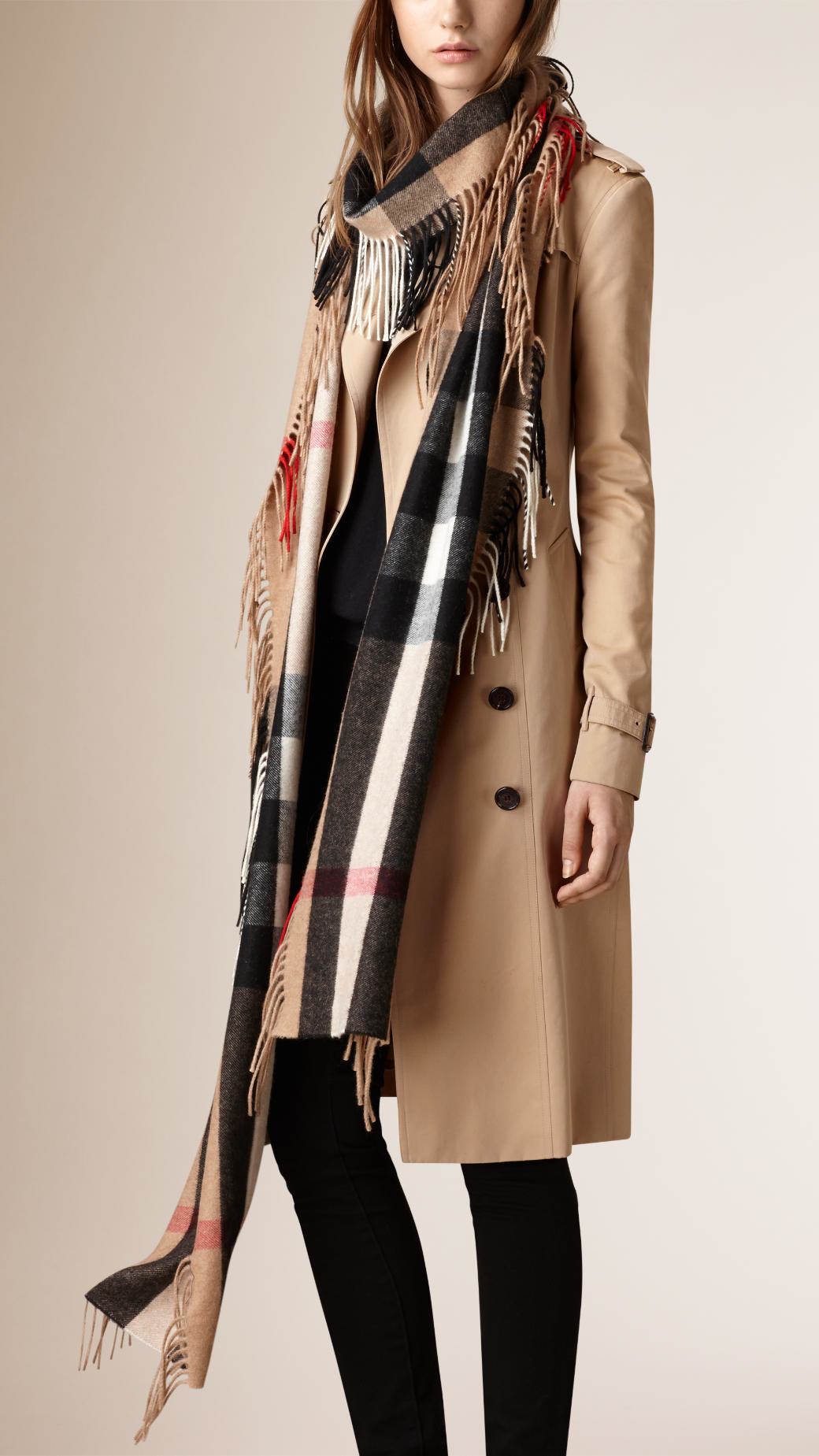 Burberry The Long Fringe Scarf In Check 