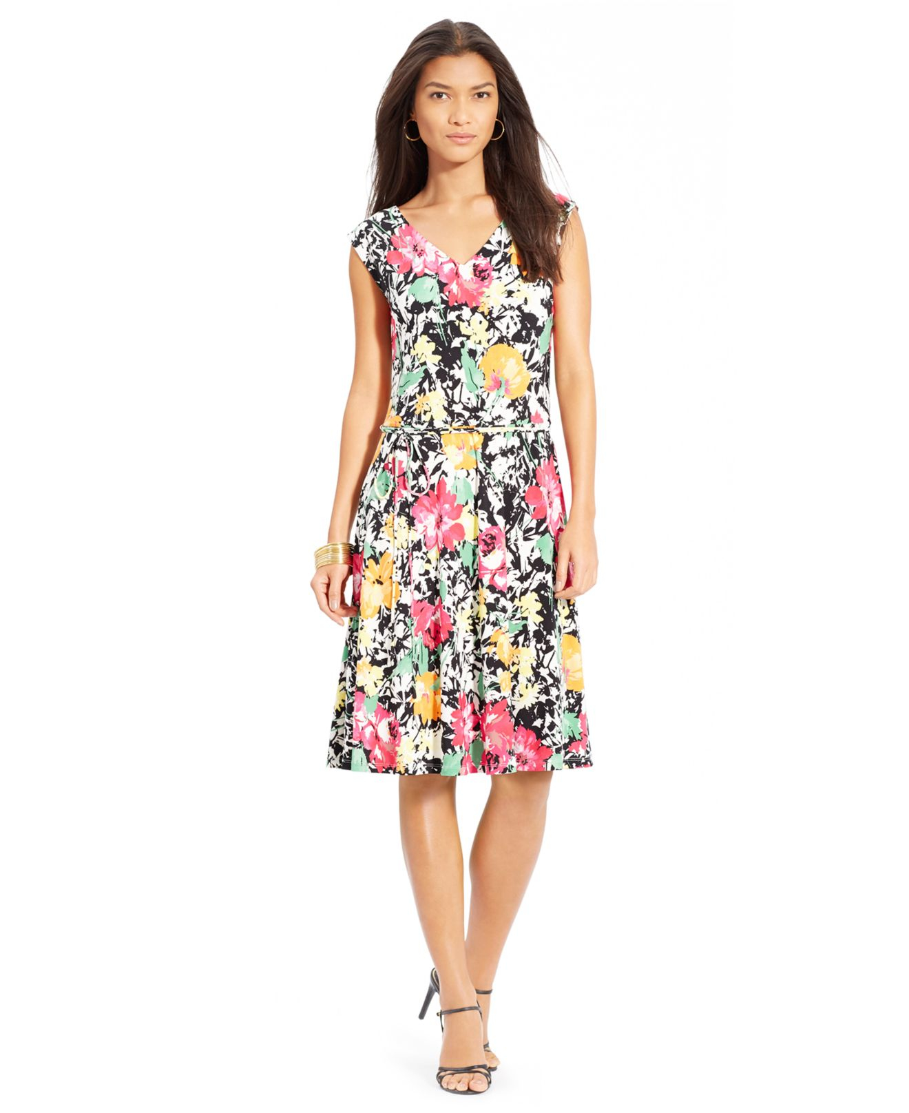 Lauren by ralph lauren Floral-Print Cap-Sleeve Dress | Lyst