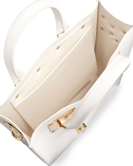 Sophie Hulme Mini Buckled Leather Tote Bag White in White