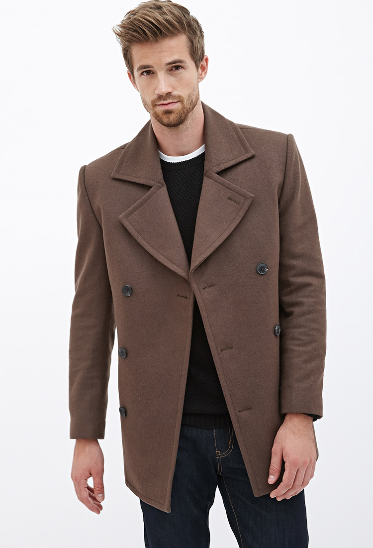 brown peacoat men
