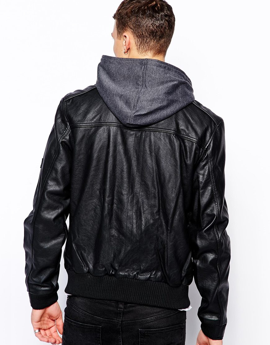 Bench Jacket Faux Leather Hooded In Black For Men Lyst