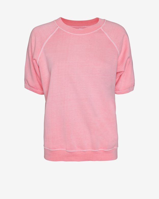 pink short sleeve sweatshirt