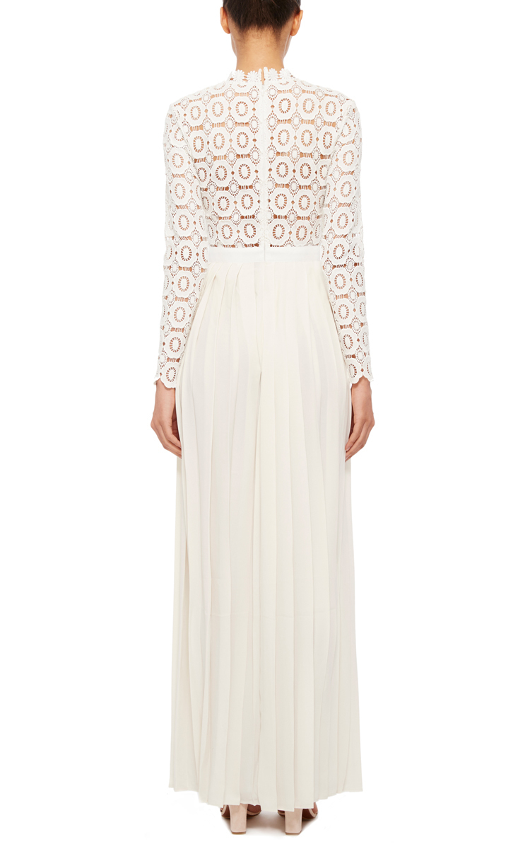 Self-Portrait Cotton Pleated Crochet Maxi Dress With Floral Bodice in ...