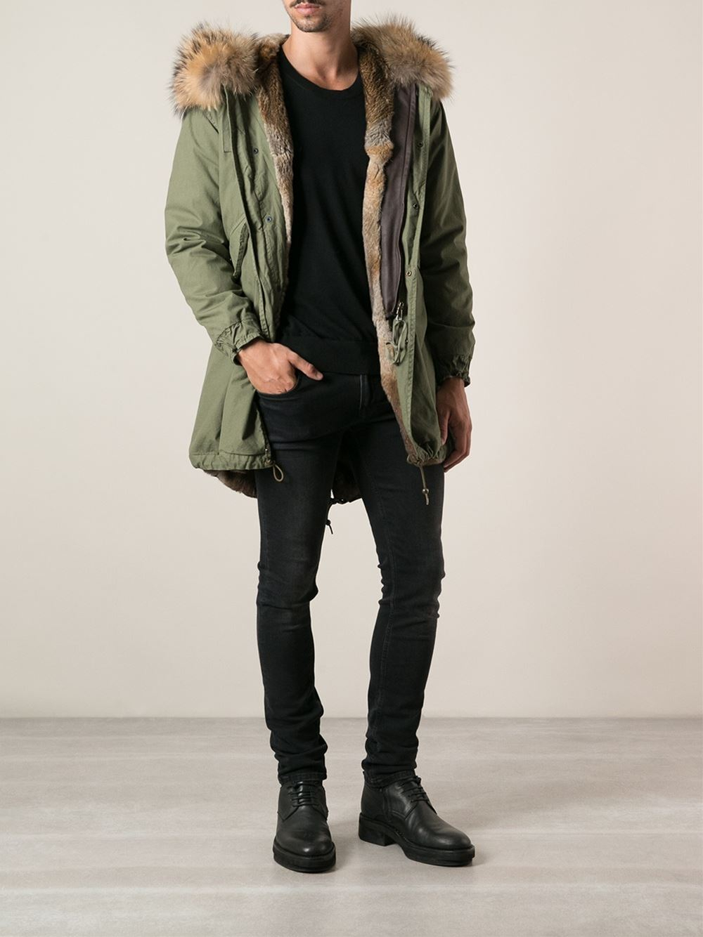 mens green parka with fur hood