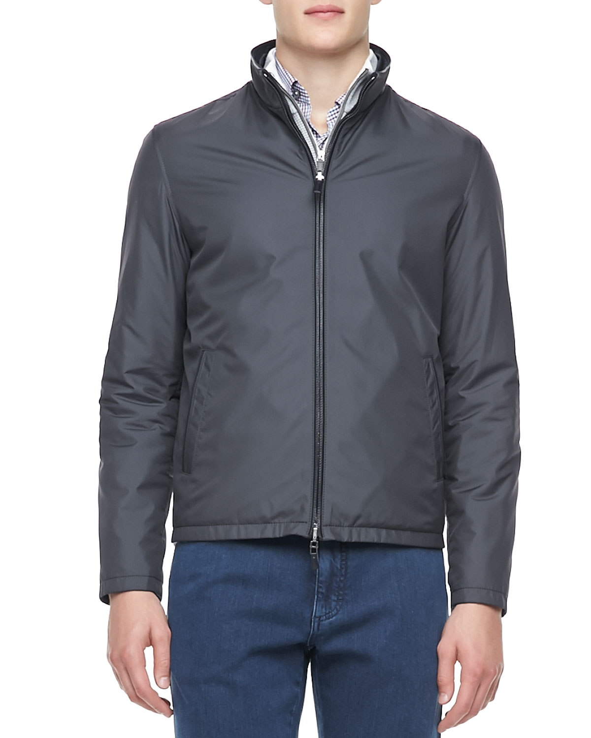 Ermenegildo Zegna Reversible Zipfront Blouson Jacket In Blue For Gallery