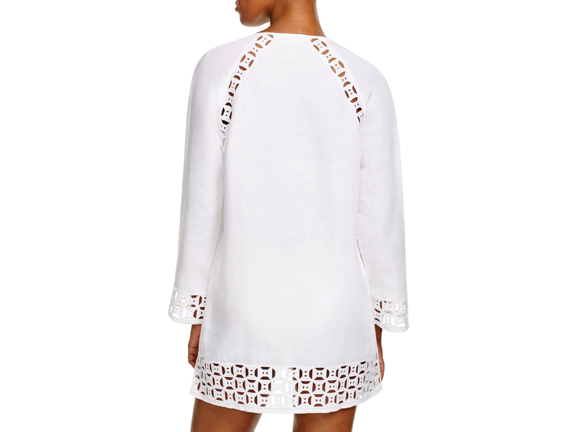 Tory burch Embroidered Linen Tunic Swim Cover Up in White Lyst
