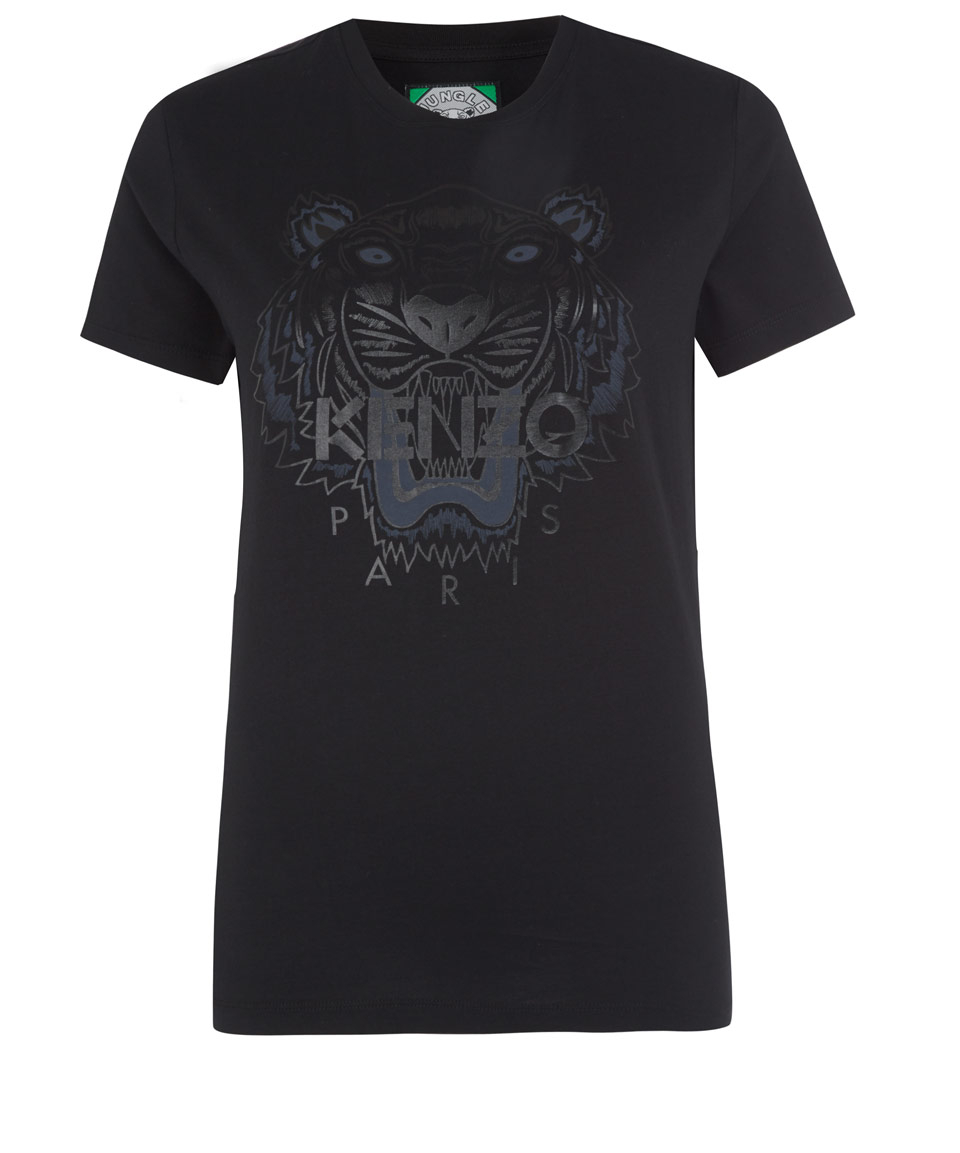 KENZO Black Tiger Print Cotton Tshirt 