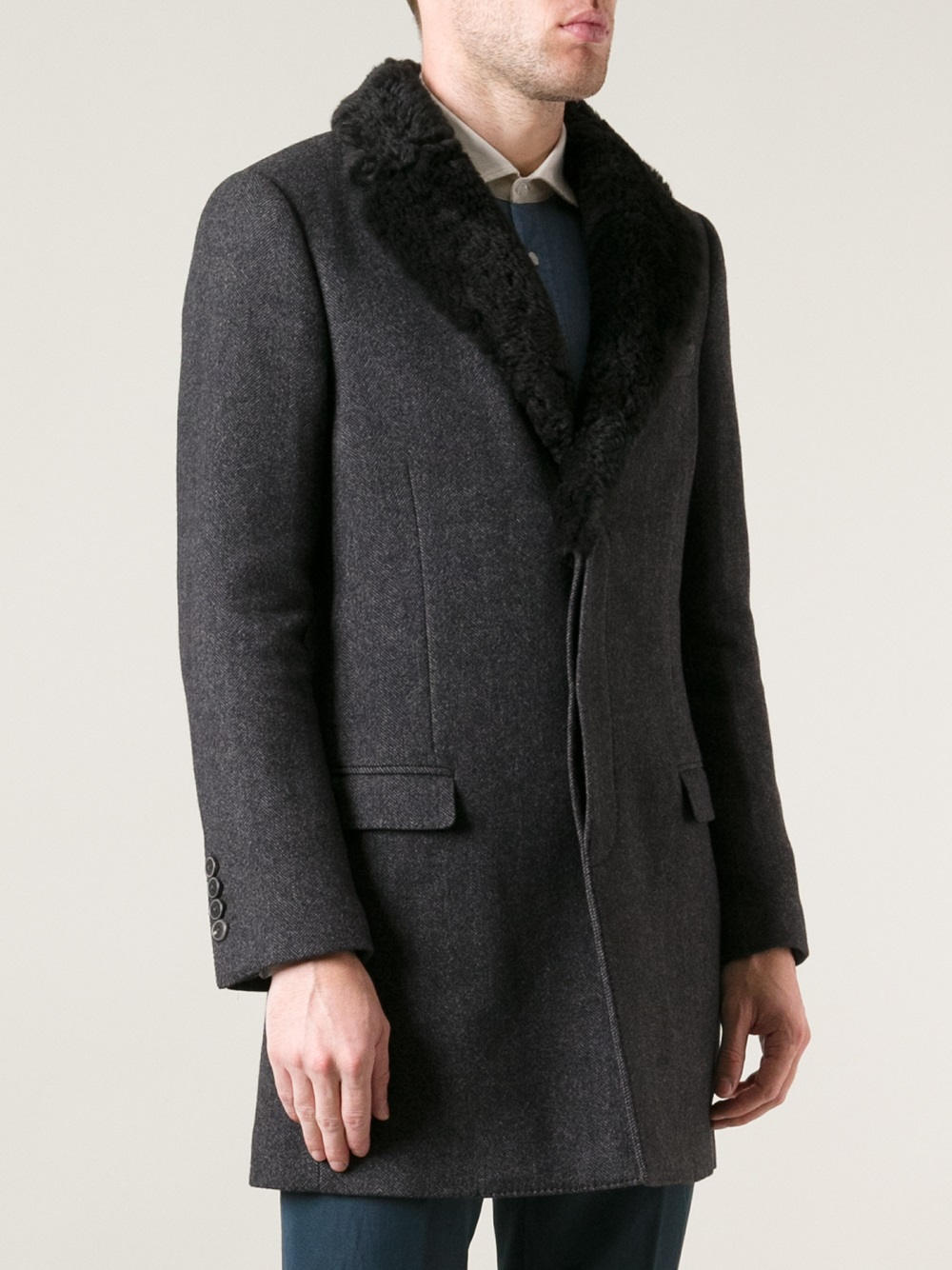 Dolce & Gabbana Herringbone Overcoat in Grey (Gray) for Men - Lyst