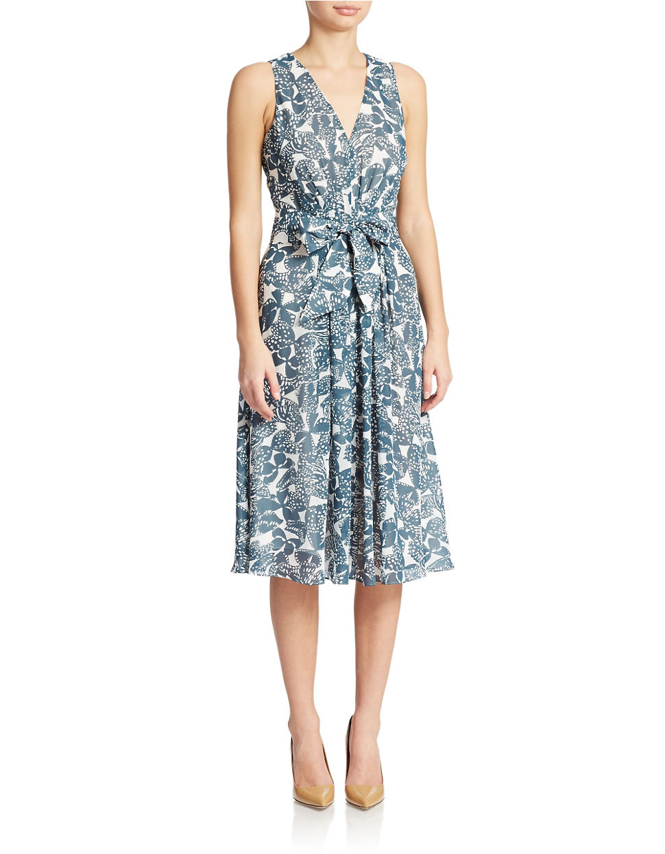 Lyst - Anne Klein Printed Midi Dress in Blue