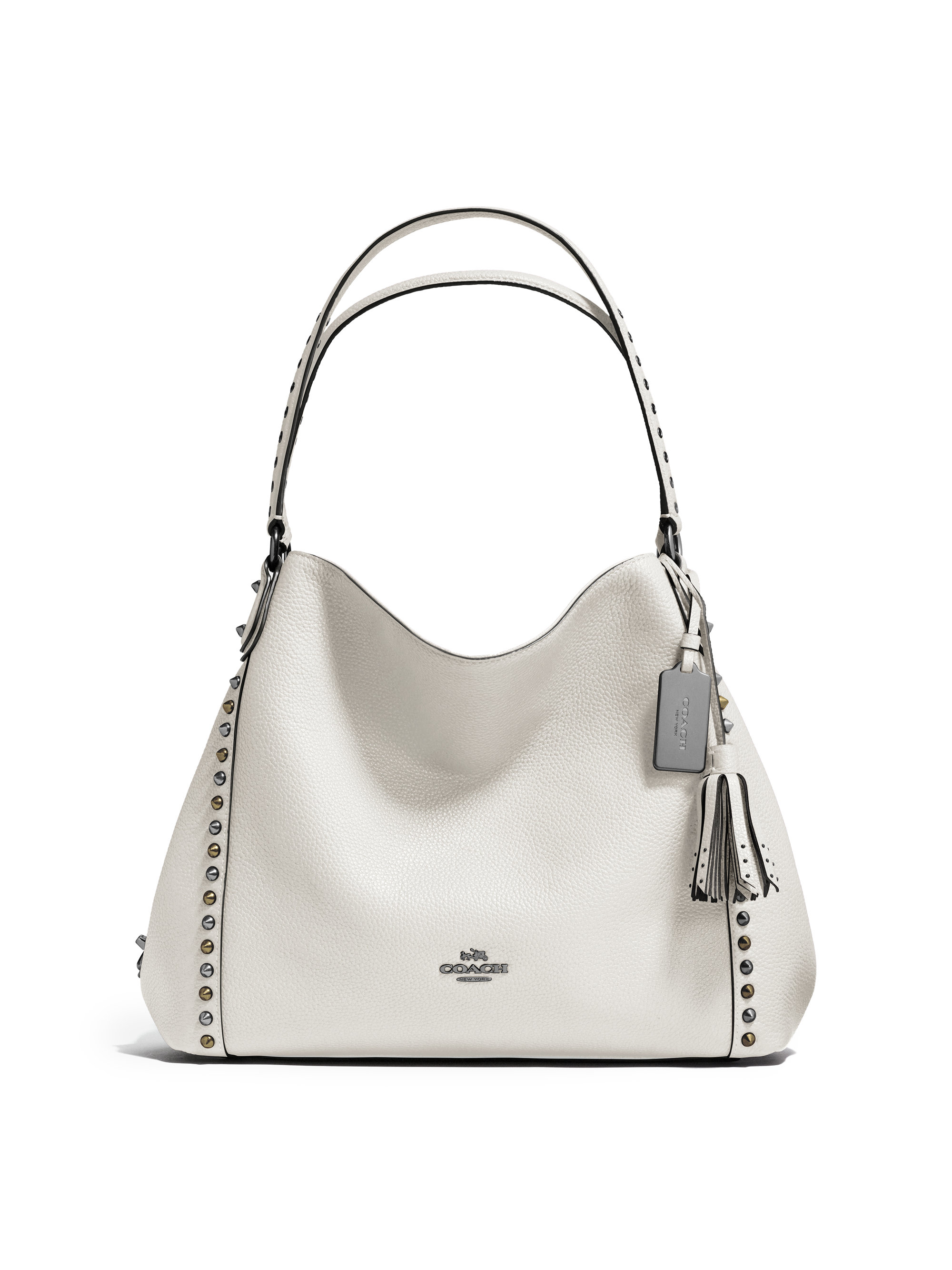 COACH Edie Studded Leather Shoulder Bag in Chalk (White) - Lyst