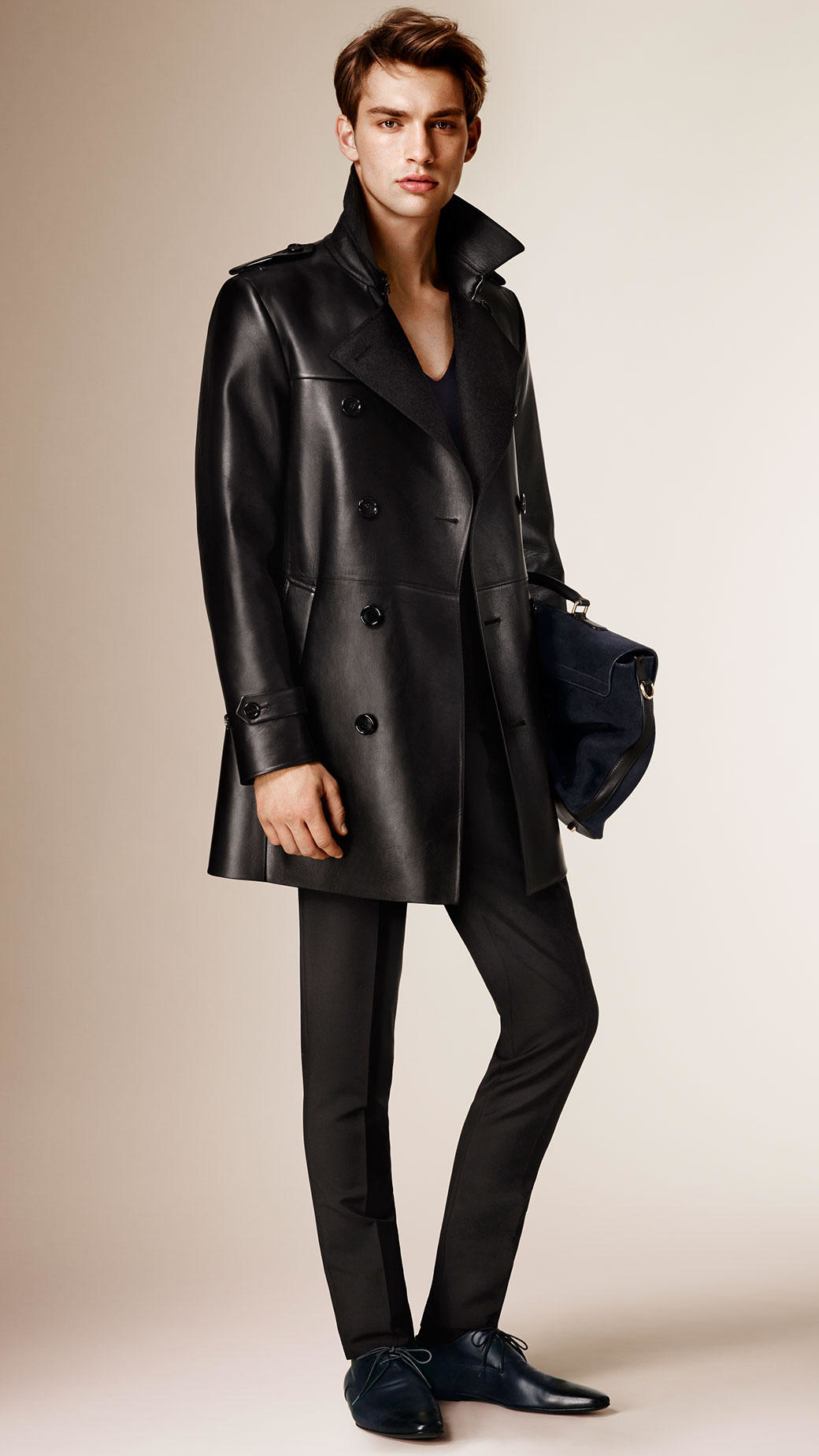 Burberry Cashmere-bonded Leather Trench Coat in Black for Men | Lyst