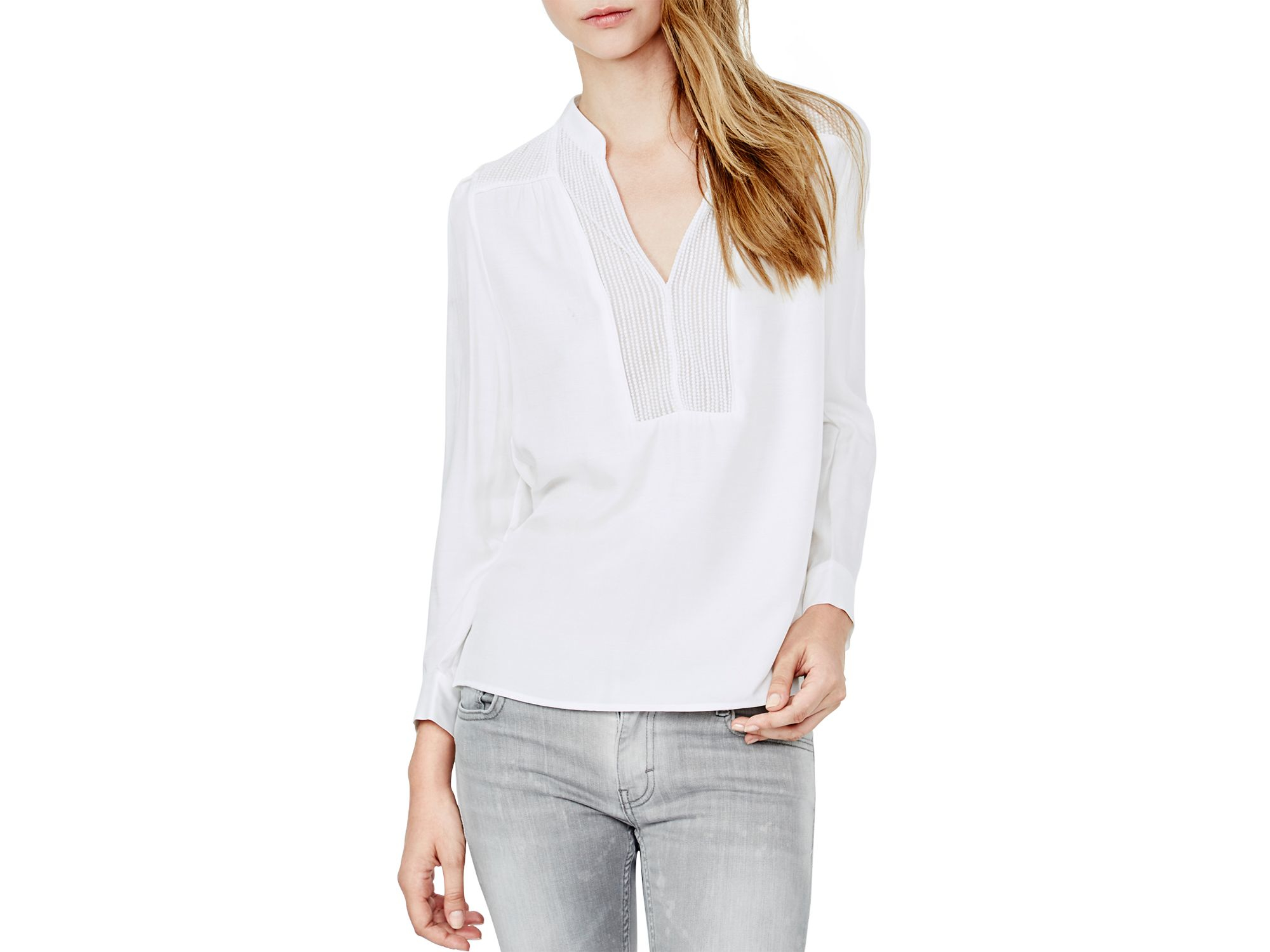 Maje Leopoldin Lace Inset Top in White | Lyst