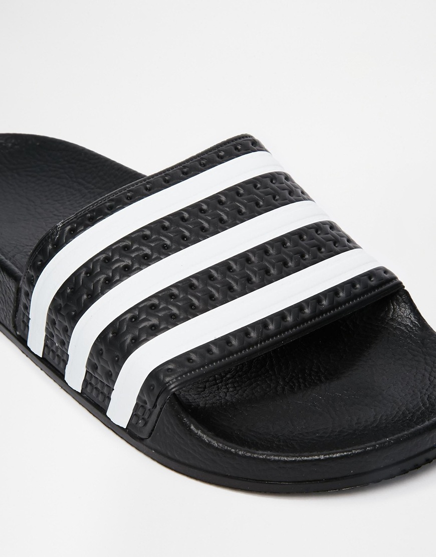 adidas black and white sliders