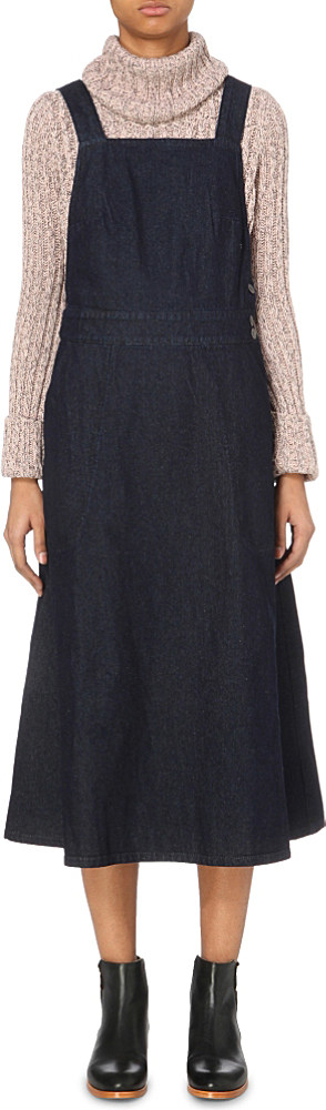 denim apron midi dress